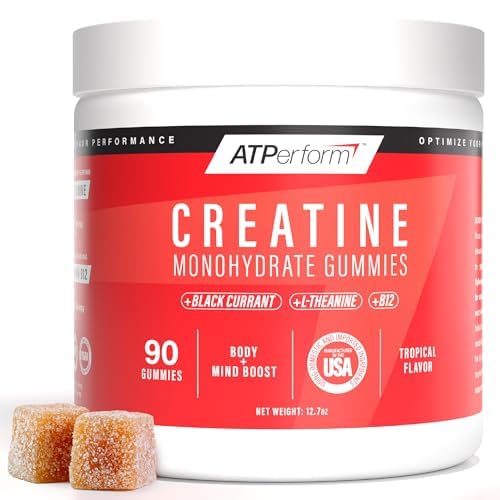 Boost Nutra ATPerform Sugar-Free Creatine Monohydrate Gummies with Black Currant Extract Vitamin B12 & L-Theanine for Pre-Workout Post-Workout Recovery Focus Strength & Energy | Tropical 90ct